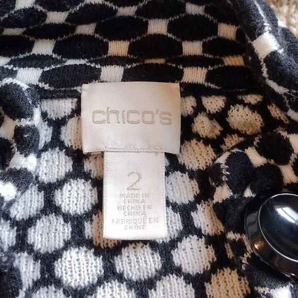 Chico's Women's Size 2 Polka Dot Button up Cardigan Top Black and White Coverup - Picture 6 of 16